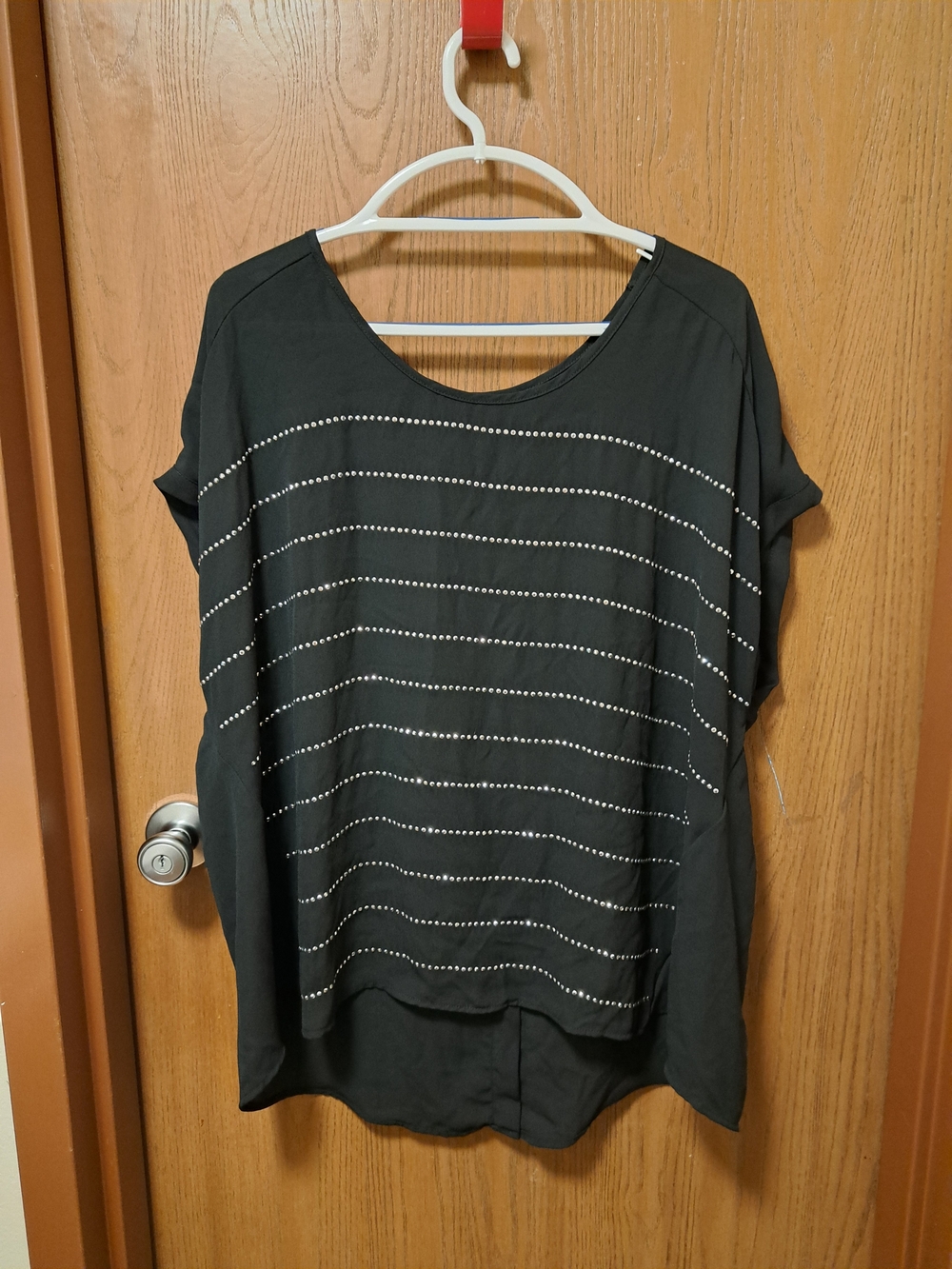 Lane Bryant Black Short-Sleeve Top with Studded Stripes